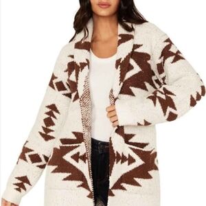 Idyllwind Brown and Cream Geometric Cardigan XL